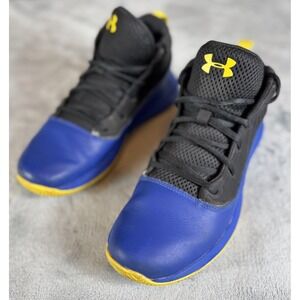 Under Armour Basketball Shoes Mens Size 7Y Black Blue Yellow High Top Sneakers